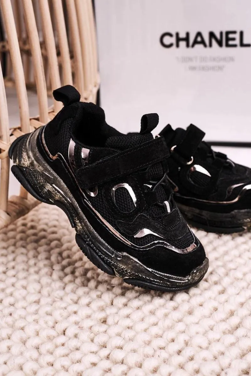 Dziewczęce>Boto Dziecięce Sportowe Buty Sneakersy Z Przezroczystą Podeszwą Czarne Bailey