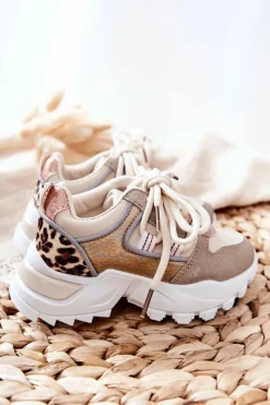 Dziecięce Sportowe Buty Sneakersy Beżowe Rommie Dzieci Dziewczęce