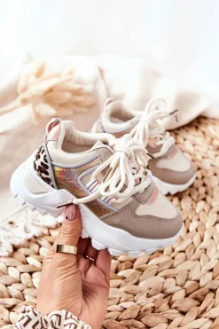 Dziecięce Sportowe Buty Sneakersy Beżowe Rommie Dzieci Dziewczęce