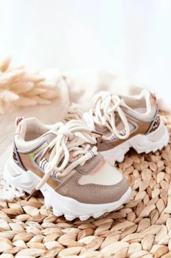 Dziecięce Sportowe Buty Sneakersy Beżowe Rommie Dzieci Dziewczęce