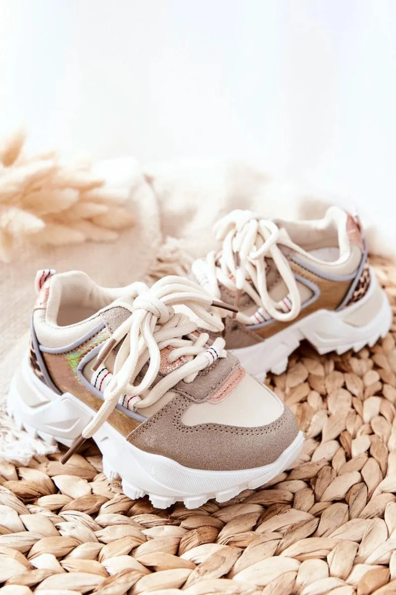 Dziecięce Sportowe Buty Sneakersy Beżowe Rommie Dzieci Dziewczęce