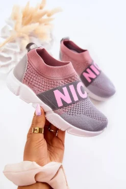 Hot Evento Dziecięce Sportowe Buty Wsuwane Różowo-Szare Cobby