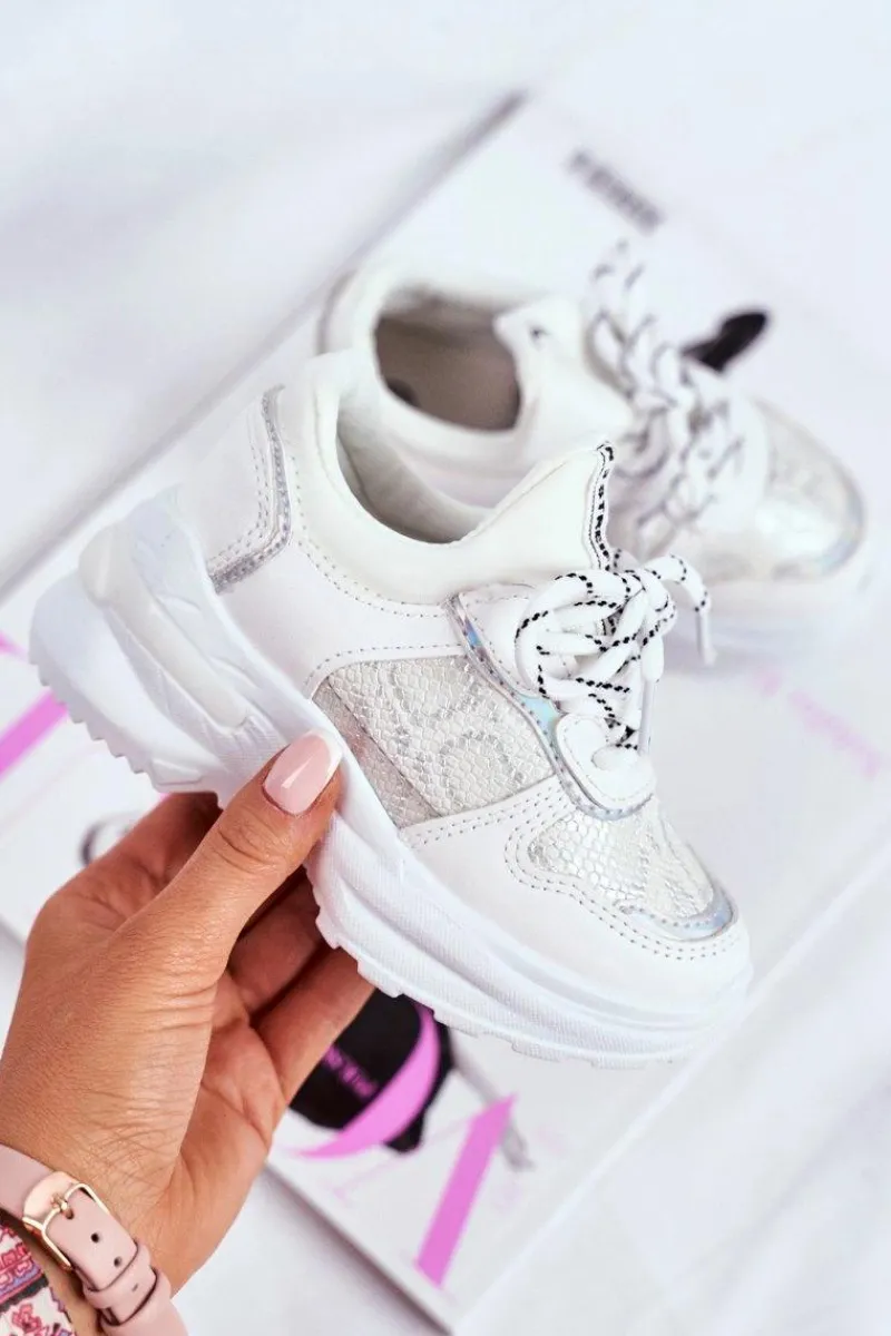 Dziewczęce>Boto Dziecięce Sportowe Buty Z Wężowym Wzorem Biało-Srebrne Matylda