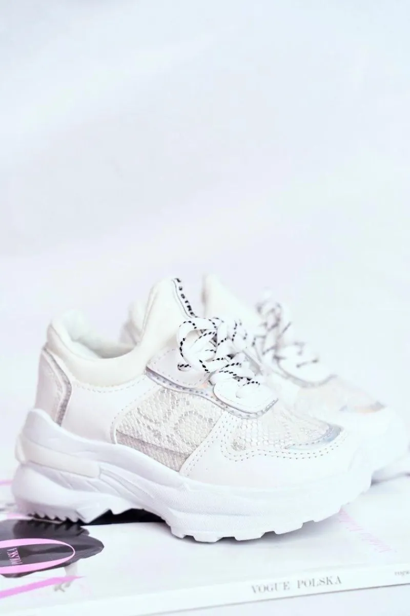 Dziewczęce>Boto Dziecięce Sportowe Buty Z Wężowym Wzorem Biało-Srebrne Matylda
