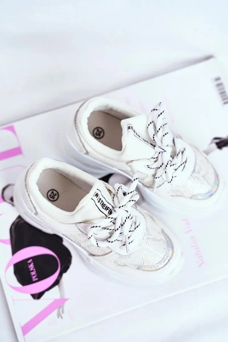 Dziewczęce>Boto Dziecięce Sportowe Buty Z Wężowym Wzorem Biało-Srebrne Matylda