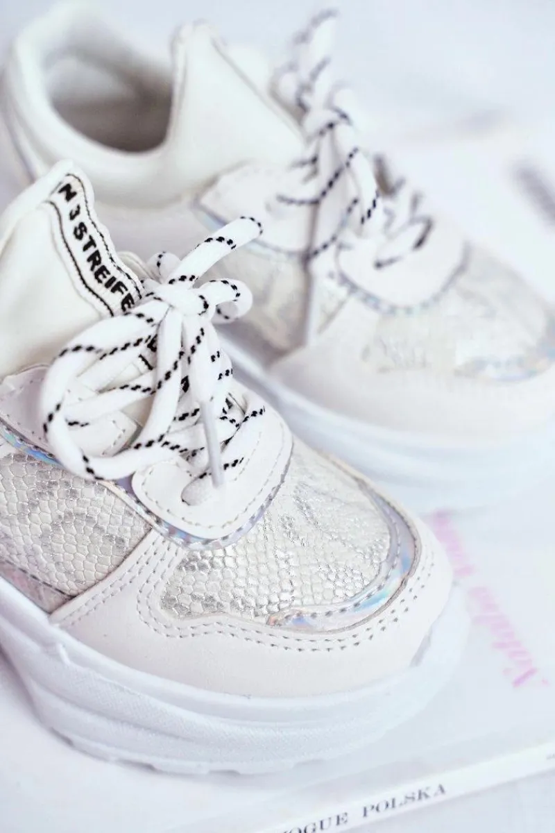 Dziewczęce>Boto Dziecięce Sportowe Buty Z Wężowym Wzorem Biało-Srebrne Matylda