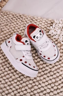 Boto Dziecięce Sportowe Buty Z Pandą Biało Czerwone Chico