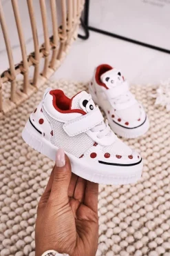 Boto Dziecięce Sportowe Buty Z Pandą Biało Czerwone Chico