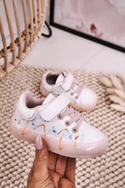 Outlet Boto Dziecięce Sportowe Buty Ze Świecącą Podeszwą LED Biało-Różowe Disco