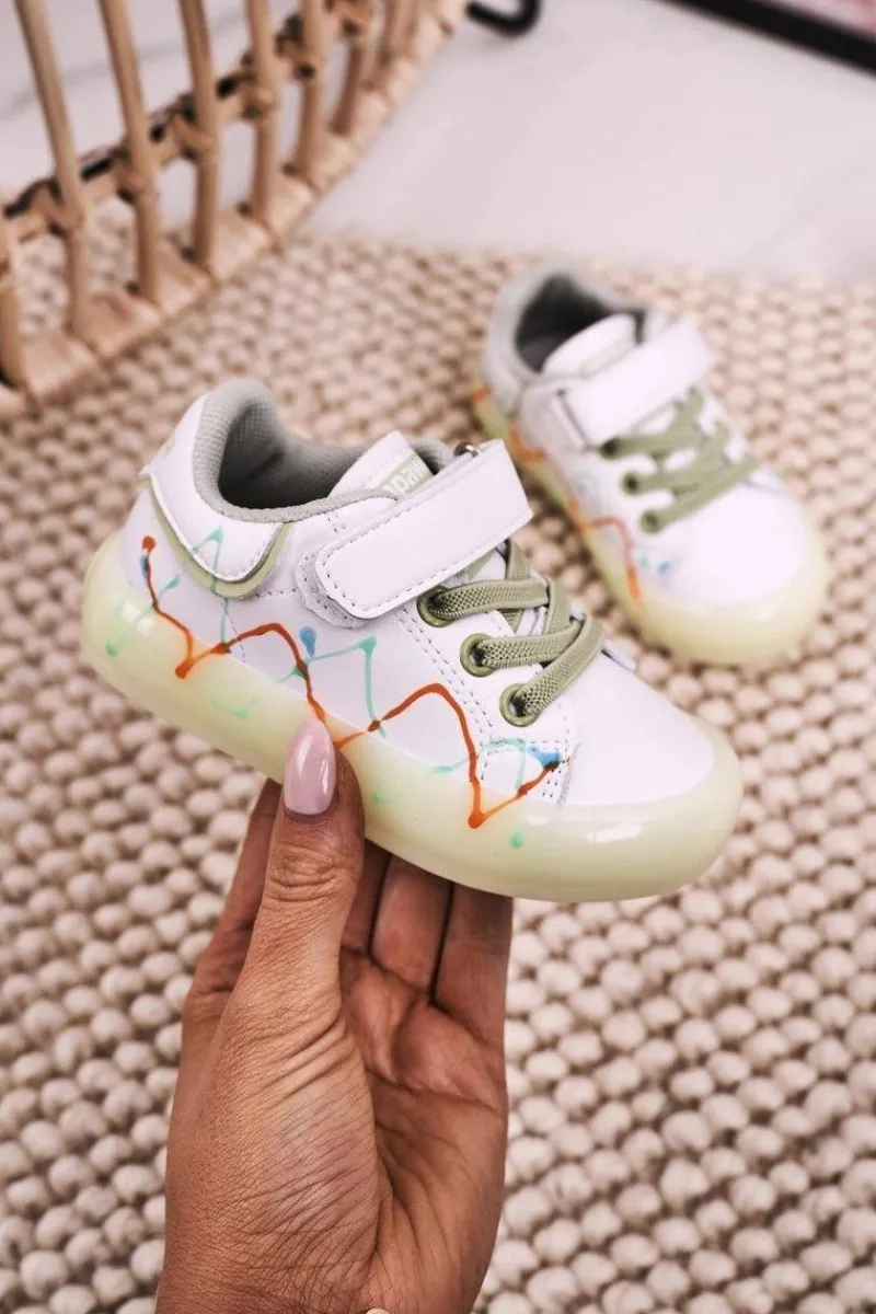 Chłopięce|Dziewczęce>Boto Dziecięce Sportowe Buty Ze Świecącą Podeszwą LED Biało-Zielone Disco