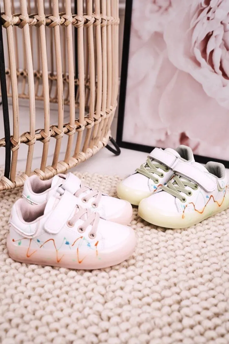 Chłopięce|Dziewczęce>Boto Dziecięce Sportowe Buty Ze Świecącą Podeszwą LED Biało-Zielone Disco