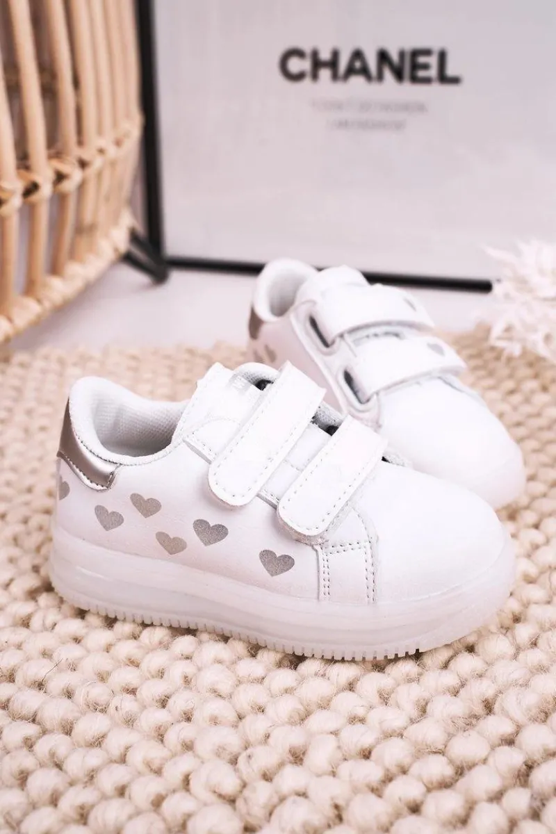 Dziewczęce>Boto Dziecięce Sportowe Buty Ze Świecącą Podeszwą LED Biało-Srebrne Boomer