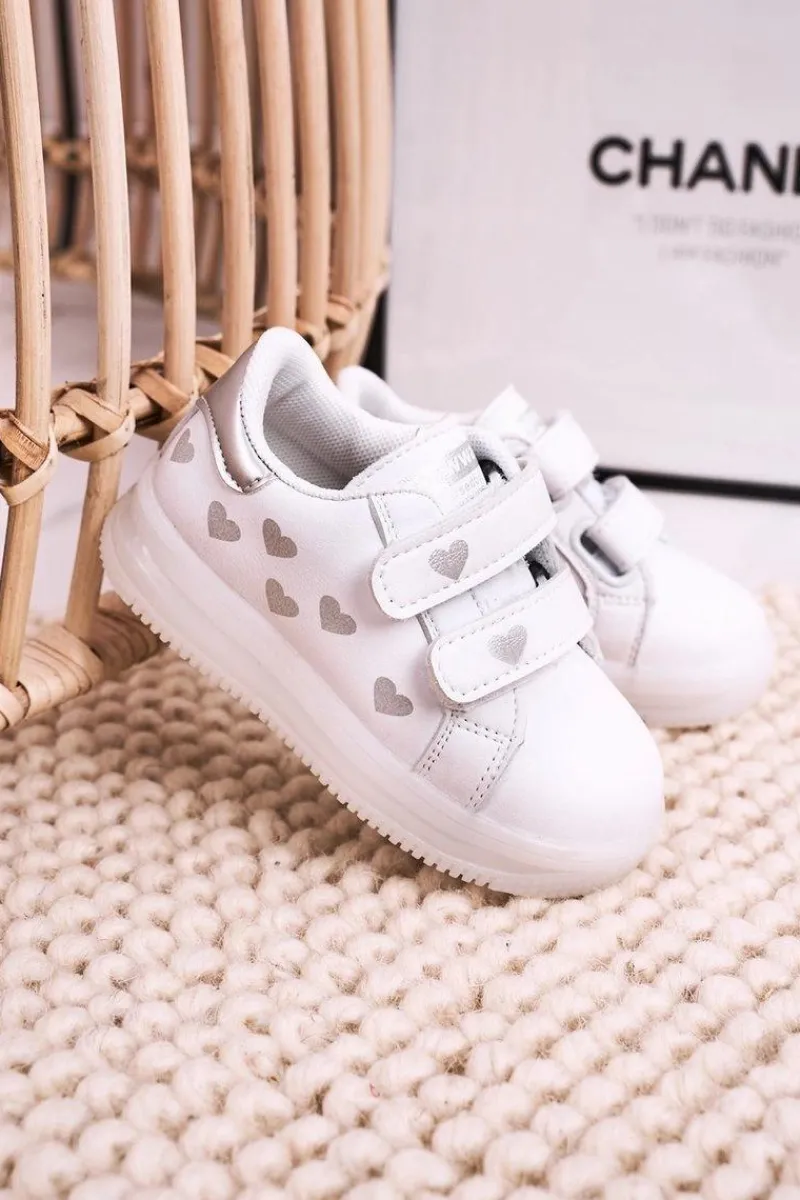Dziewczęce>Boto Dziecięce Sportowe Buty Ze Świecącą Podeszwą LED Biało-Srebrne Boomer