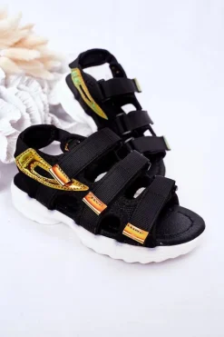 Dziewczęce>Boto Dziecięce Sportowe Sandały Na Rzepy Czarne Flyn