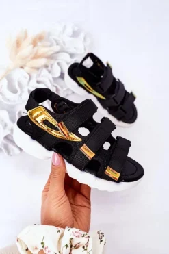 Dziewczęce>Boto Dziecięce Sportowe Sandały Na Rzepy Czarne Flyn