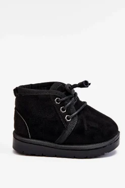 Chłopięce>Boto Dziecięce Sznurowane Śniegowce Ocieplone Futerkiem Czarne Hunter Czarny