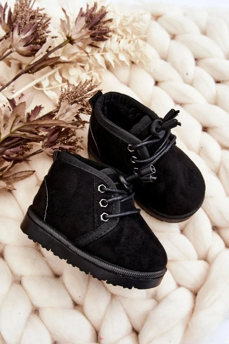 Chłopięce>Boto Dziecięce Sznurowane Śniegowce Ocieplone Futerkiem Czarne Hunter Czarny