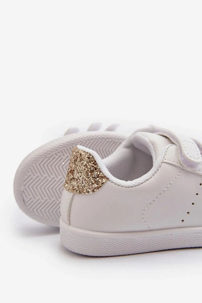 Discount Boto Dziecięce Tenisówki Na Rzepy Biało-Złote Cute Girl
