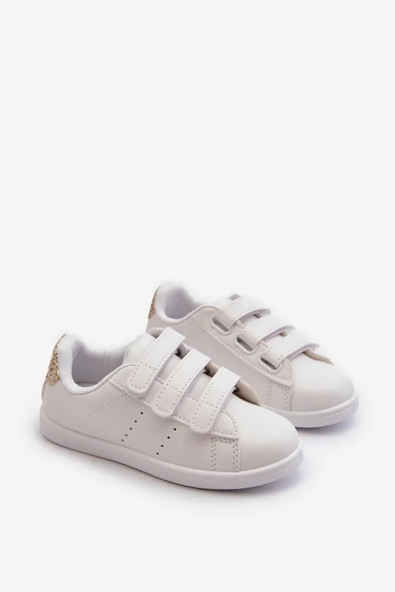 Discount Boto Dziecięce Tenisówki Na Rzepy Biało-Złote Cute Girl