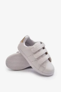 Discount Boto Dziecięce Tenisówki Na Rzepy Biało-Złote Cute Girl