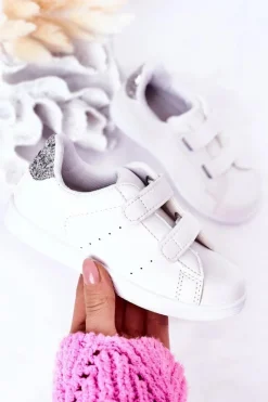 Clearance Boto Dziecięce Tenisówki Na Rzepy Biało-Srebrne Cute Girl