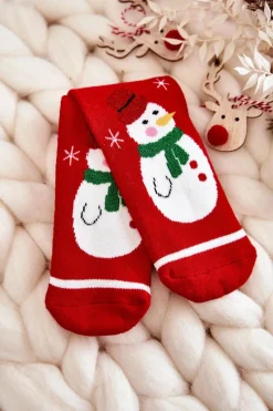 Skarpetki|Skarpetki>Aura.via Dziecięce Termoaktywne Świąteczne Skarpety Bałwan Czerwone