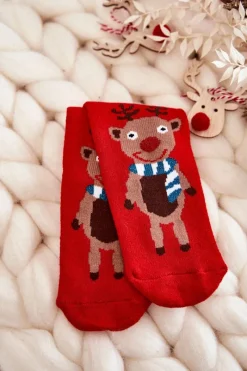 Clearance Aura.via Dziecięce Termoaktywne Świąteczne Skarpety Renifer Czerwone