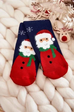 Best Aura.via Dziecięce Termoaktywne Świąteczne Skarpety Mikołaj Granatowe