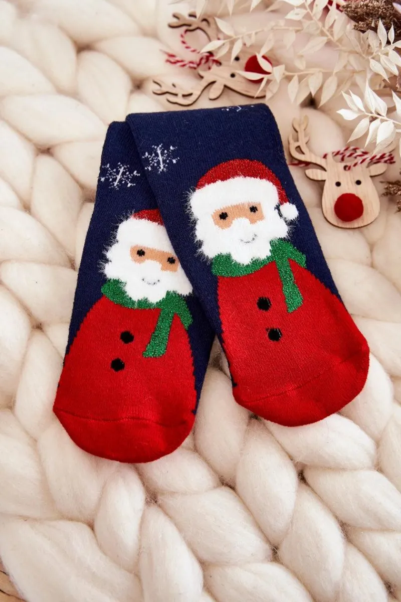 Best Aura.via Dziecięce Termoaktywne Świąteczne Skarpety Mikołaj Granatowe