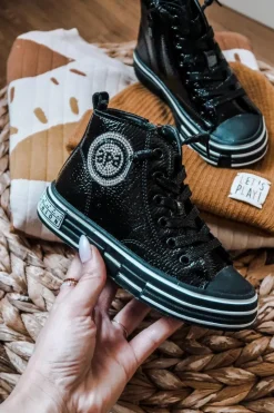 Best Dziecięce Trampki Lakierowane Wysokie Na Suwak Czarne Evia Dzieci Dziewczęce