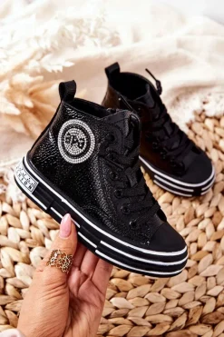 Best Dziecięce Trampki Lakierowane Wysokie Na Suwak Czarne Evia Dzieci Dziewczęce