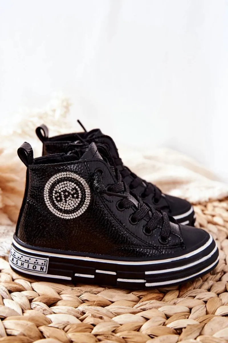 Best Dziecięce Trampki Lakierowane Wysokie Na Suwak Czarne Evia Dzieci Dziewczęce