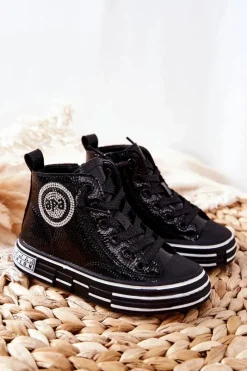 Best Dziecięce Trampki Lakierowane Wysokie Na Suwak Czarne Evia Dzieci Dziewczęce