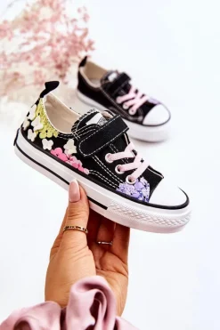 Hot Dziecięce Trampki Materiałowe Print Czarne Buster Dzieci Dziewczęce