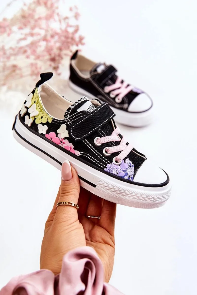 Hot Dziecięce Trampki Materiałowe Print Czarne Buster Dzieci Dziewczęce