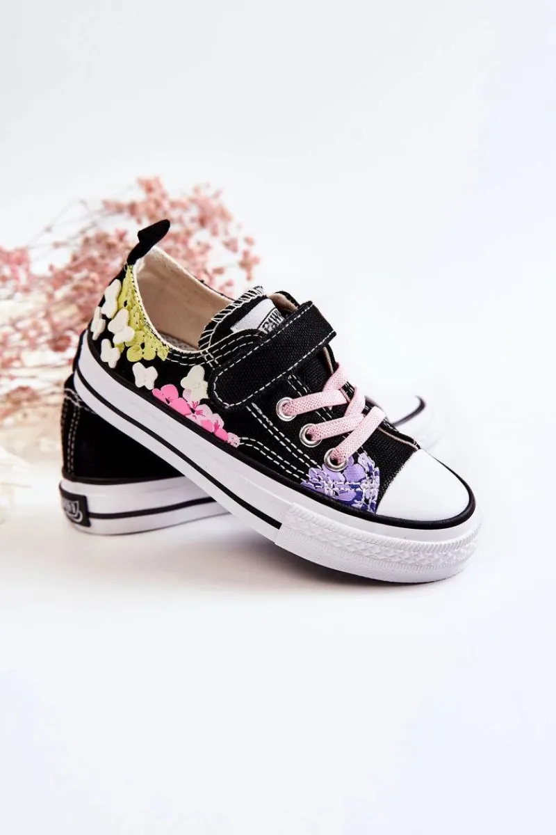 Hot Dziecięce Trampki Materiałowe Print Czarne Buster Dzieci Dziewczęce