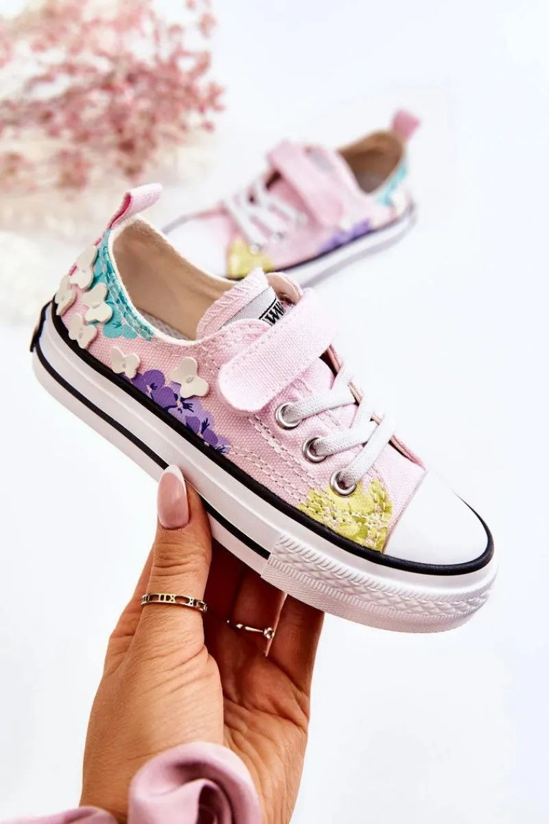 New Boto Dziecięce Trampki Materiałowe Print Różowe Buster