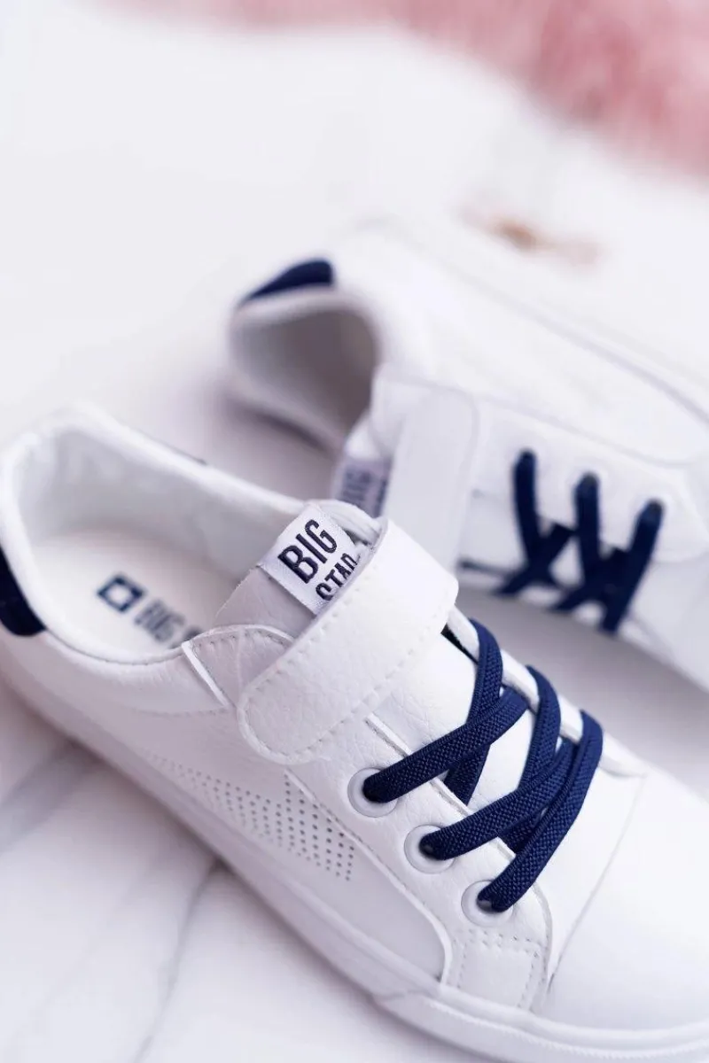 Chłopięce|Dziewczęce>Big Star Shoes Dziecięce Trampki Na Rzep Big Star DD374107 Biało-Granatowe