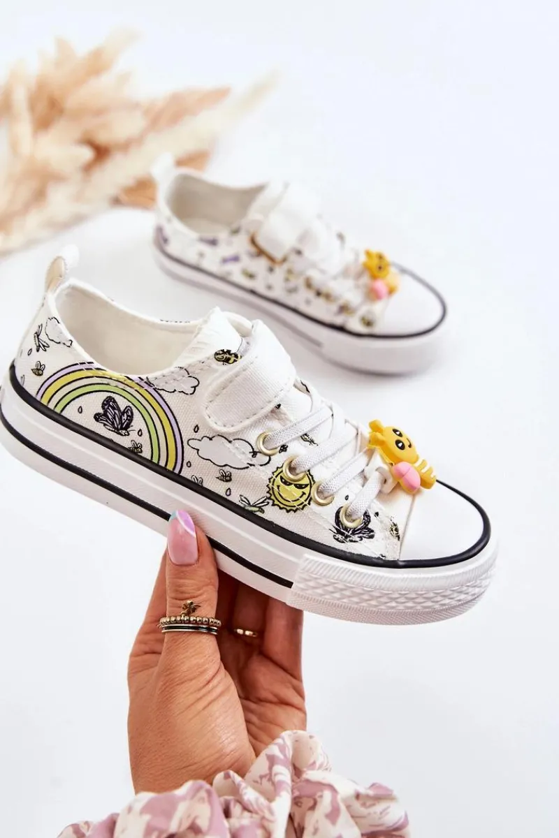 Clearance Buty damskie Vinceza Dziecięce Trampki Na Rzep Z Printem Białe Lace