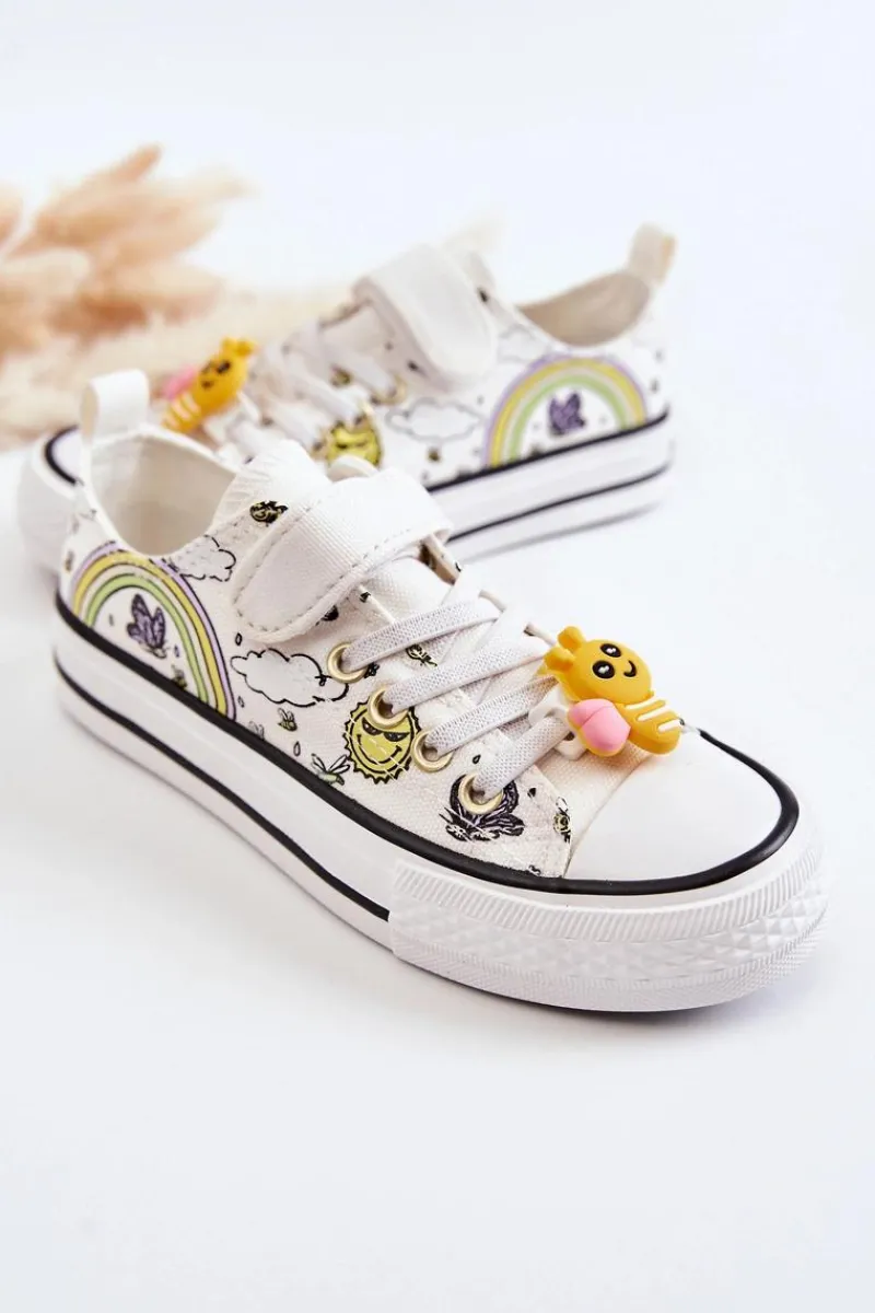 Clearance Buty damskie Vinceza Dziecięce Trampki Na Rzep Z Printem Białe Lace