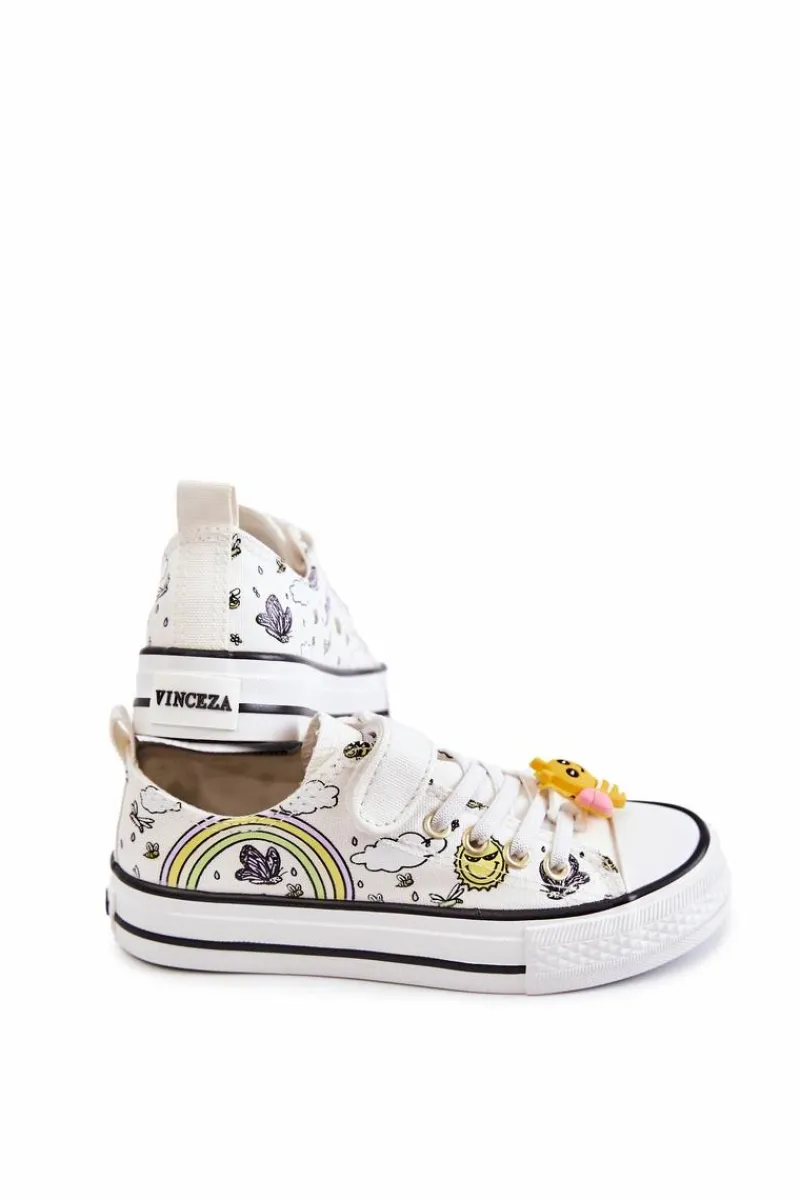 Clearance Buty damskie Vinceza Dziecięce Trampki Na Rzep Z Printem Białe Lace