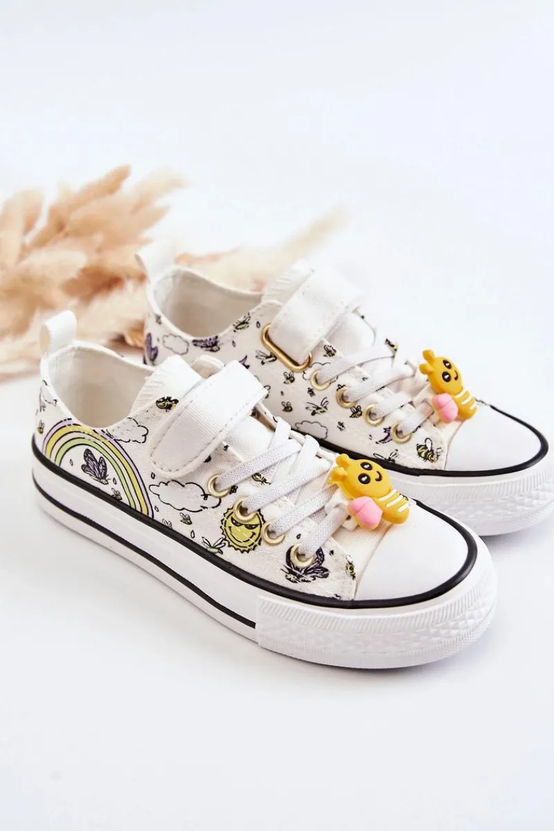 Clearance Buty damskie Vinceza Dziecięce Trampki Na Rzep Z Printem Białe Lace