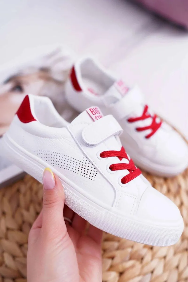 Chłopięce|Dziewczęce>Big Star Shoes Dziecięce Trampki Na Rzep Big Star DD374106 Biało-Czerwone