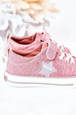 Discount Big Star Shoes Dziecięce Trampki Na Rzep BIG STAR HH374027 Różowe