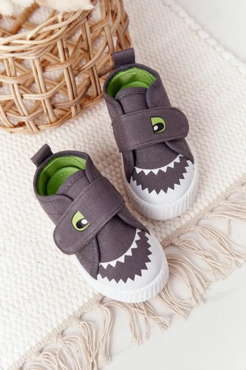 Sale Evento Dziecięce Trampki Na Rzep Z Rekinem Szare Szary