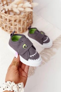 Sale Evento Dziecięce Trampki Na Rzep Z Rekinem Szare Szary