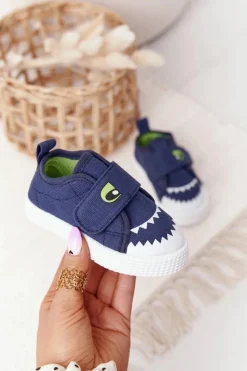 Clearance Evento Dziecięce Trampki Na Rzep Z Rekinem Granatowe