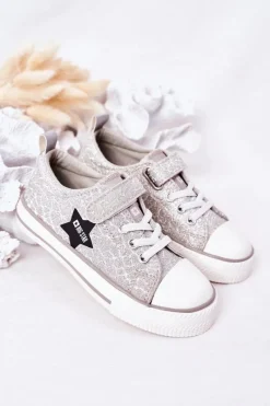 Dziewczęce>Big Star Shoes Dziecięce Trampki Na Rzep BIG STAR HH374025 Srebrne