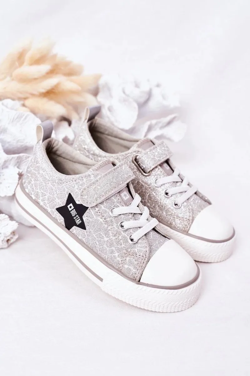 Dziewczęce>Big Star Shoes Dziecięce Trampki Na Rzep BIG STAR HH374025 Srebrne