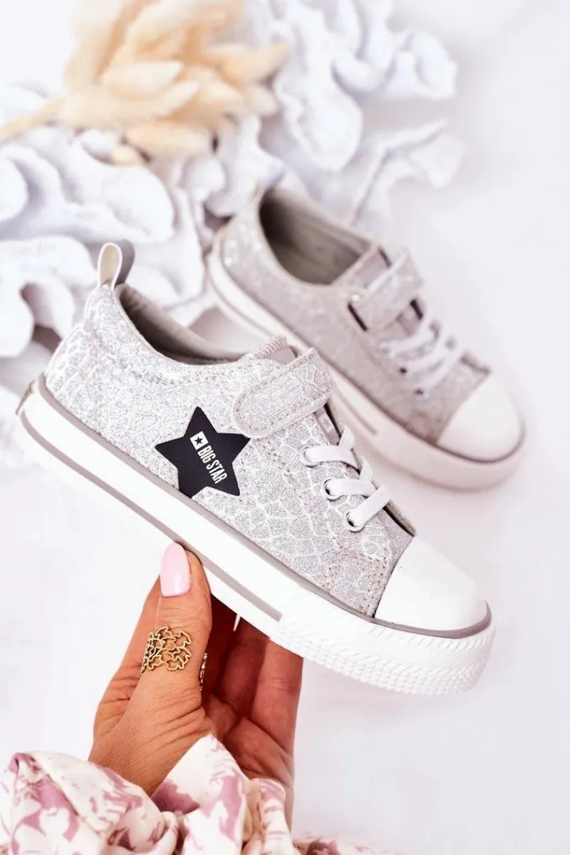 Dziewczęce>Big Star Shoes Dziecięce Trampki Na Rzep BIG STAR HH374025 Srebrne